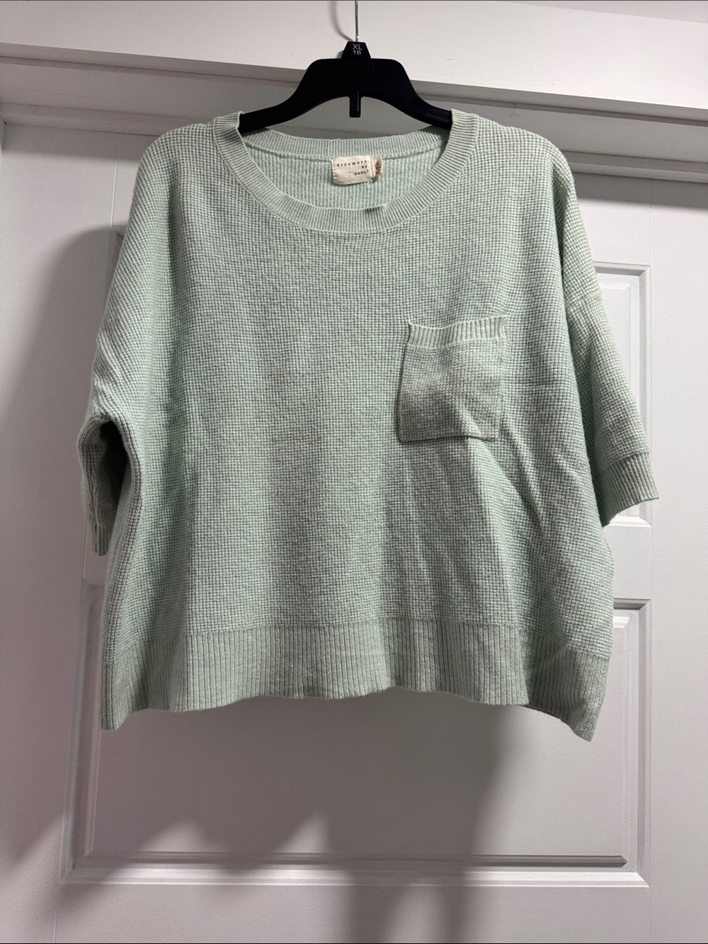 Dry Goods Mint Green Short-Sleeve Crewneck Sweater with Pocket